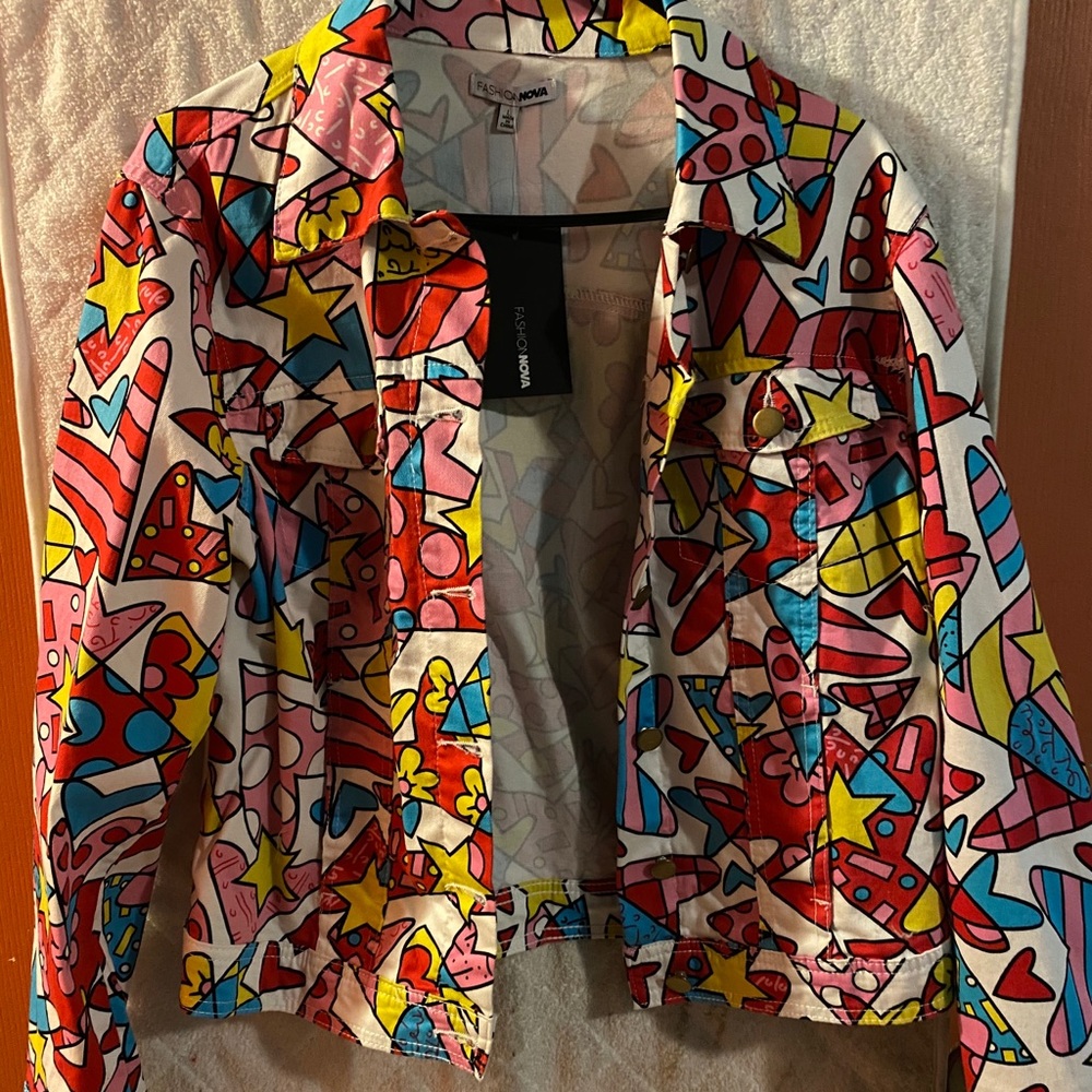 White jean print jacket